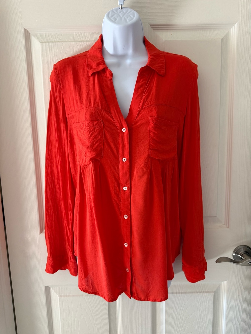 Anthropology Maeve Clara Blood Orange Button Down Roll Sleeve Shirt - S